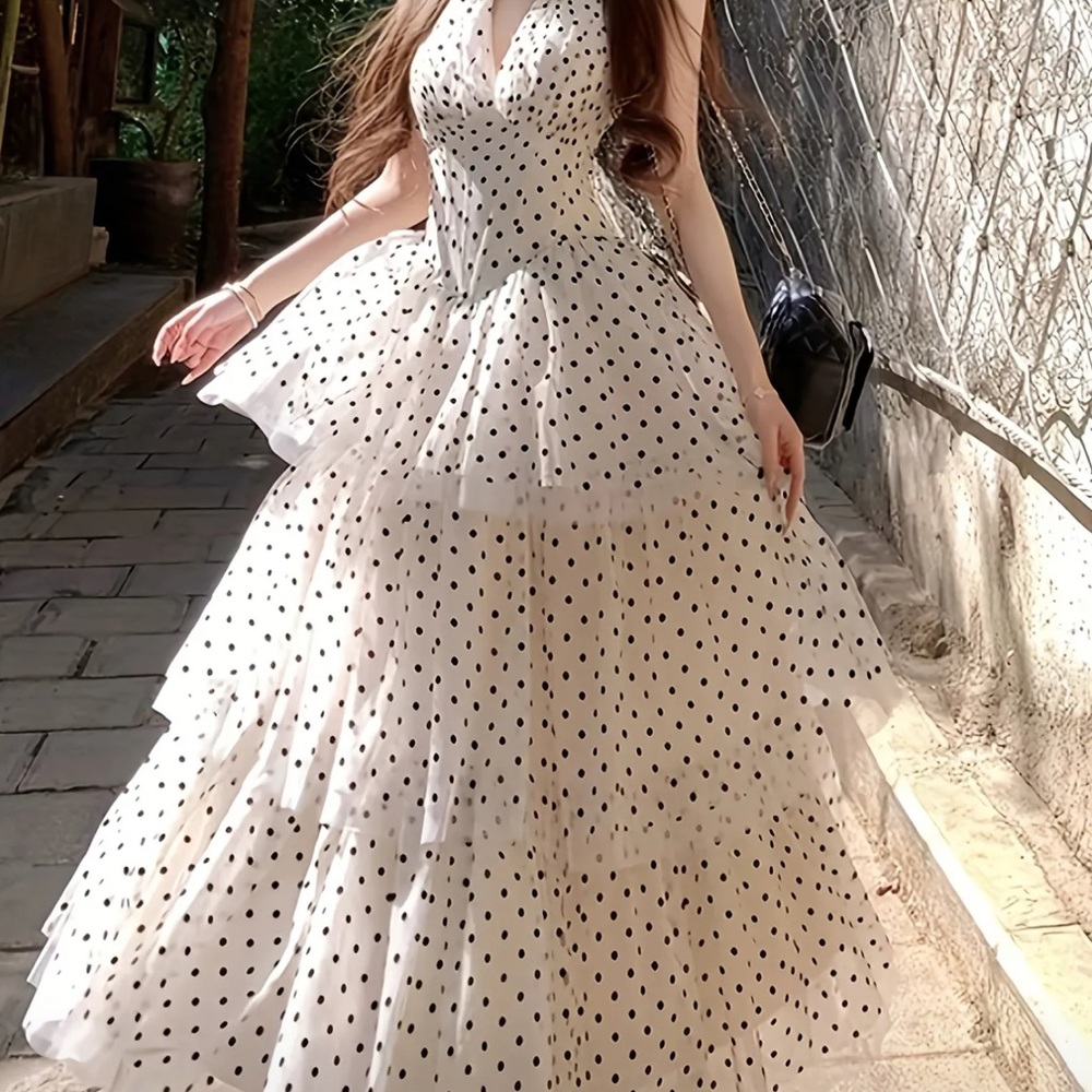 Elegant Polka Dot Maxi Dress